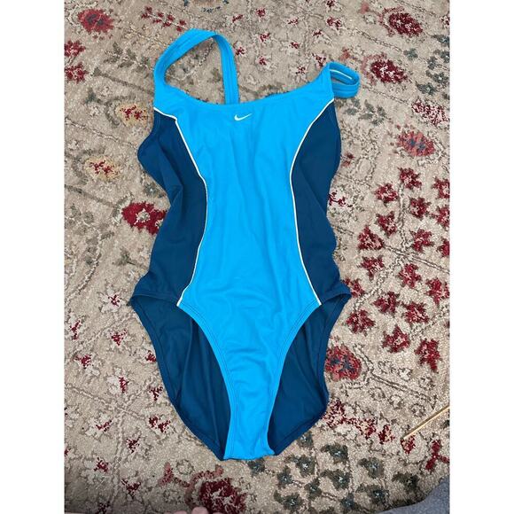 Nike Women's Blue Racing Suit color block One-Piece Swimsuit Size 14 - Picture 1 of 6